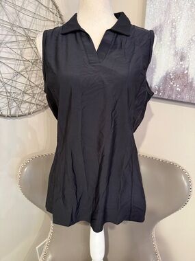 Sleeveless Black Polo V-Neck Top - Women